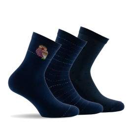 Lot de 3 mi chaussettes femme chouette marine.