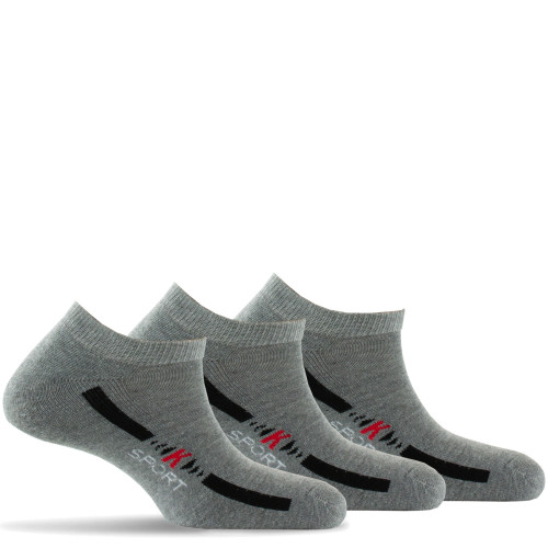 Lot de 3 paires d'invisibles homme sport, semelle bouclette coloris gris