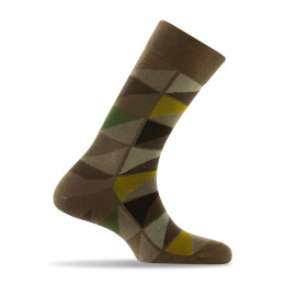 Mi-chaussettes homme en coton géométriques fabriquées en France coloris marron.