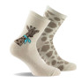 Lot de 2 mi- chaussettes jersey en coton girafe coloris beige.