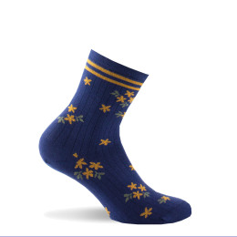 Mi-chaussettes femme en coton motif fleurs fabriquées en France.