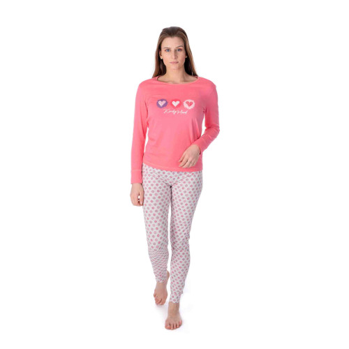 Pyjama femme en coton coeurs placé coloris rose.